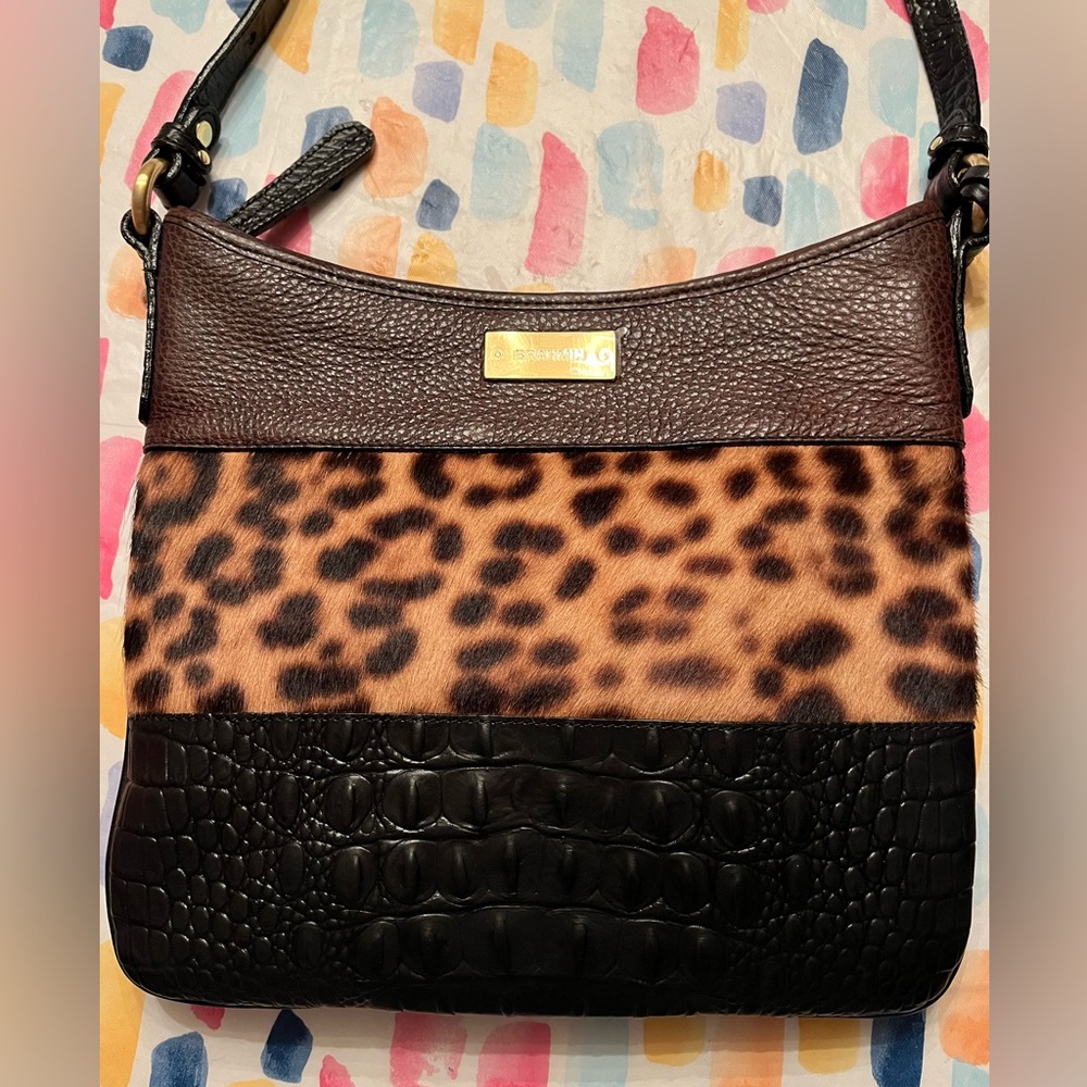 NWT Brahmin beautiful crossbody bag. Gorgeous 3 different leathers, Leopard